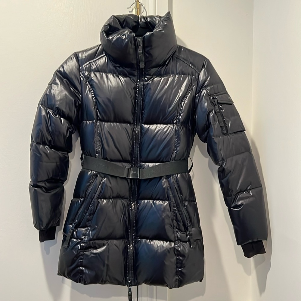 Sam black puffer jacket with belt in girls size 14